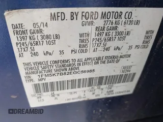 2014 Ford Explorer with VIN 1FM5K7B82EGC56985, listed as a IAAI auction lot 42142826 with 173,267 mi miles and . Bid and sale history available at DreamBid. Image 9.