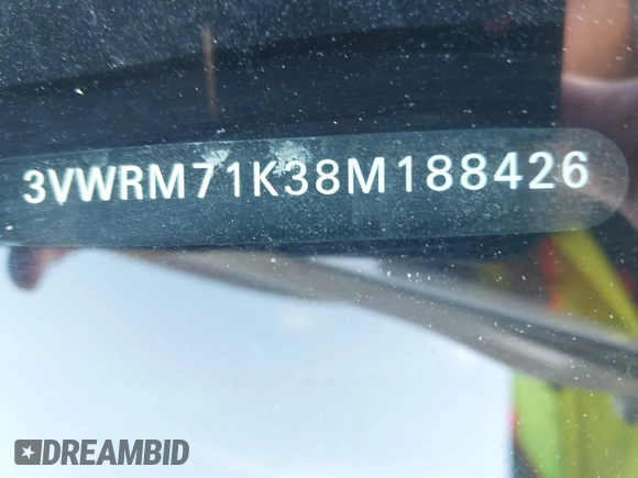 2008 Volkswagen Jetta SE z VIN 3VWRM71K38M188426, wystawiony jako IAAI lot #42581006 z przebiegiem 176 747 mil mil oraz . Historia ofert i sprzedaży dostępna na DreamBid. Obrazek 9.