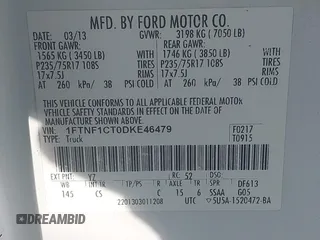 2013 Ford F-150 XL with VIN 1FTNF1CT0DKE46479, listed as a IAAI auction lot 41763524 with 149,677 mi miles. Bid and sale history available at carsss.com. Image 9.