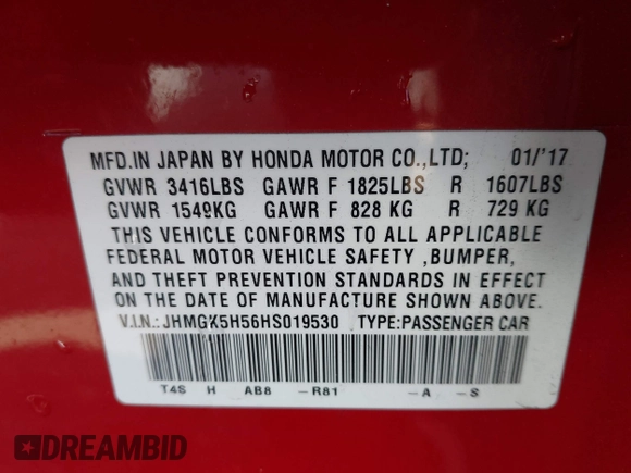 2017 Honda Fit LX with VIN JHMGK5H56HS019530, listed as a IAAI auction lot 41956001 with 88,023 mi miles. Bid and sale history available at carsss.com. Image 9.