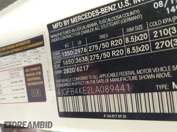 2020 Mercedes-Benz GLE 350 with VIN 4JGFB4KE2LA089441, listed as a IAAI auction lot 41794630 with 67,358 mi miles and . Bid and sale history available at DreamBid. Image 9.