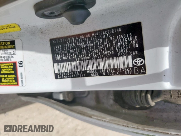 2016 Toyota Corolla L with VIN 5YFBURHE4GP423357, listed as a Copart auction lot 60898535 with 140,188 mi miles and Salvage title. Bid and sale history available at DreamBid. Image 12.