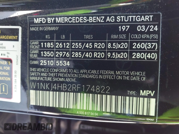 2024 Mercedes-Benz GLC with VIN W1NKJ4HB2RF174822, listed as a IAAI auction lot 41860152 with 7,305 mi miles. Bid and sale history available at carsss.com. Image 9.