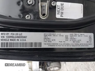 2022 Ram 1500 SLT z VIN 1C6RR6LG4NS203467, wystawiony jako IAAI lot #41327275 z przebiegiem 78 412 mil mil oraz . Historia ofert i sprzedaży dostępna na DreamBid. Obrazek 9.