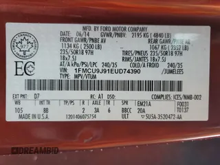 2014 Ford Escape Titanium with VIN 1FMCU9J91EUD74390, listed as a Copart auction lot 87719005 with 251,315 mi miles and Clean Title. Bid and sale history available at carsss.com. Image 13.