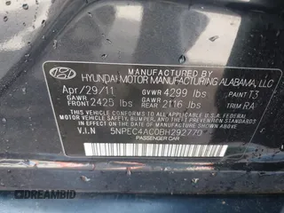 2011 Hyundai Sonata Limited with VIN 5NPEC4AC0BH292770, listed as a IAAI auction lot 42061445 with 122,977 mi miles and . Bid and sale history available at DreamBid. Image 9.