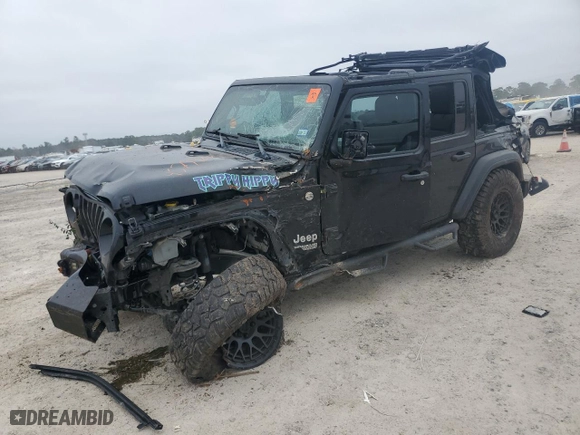 2018 Jeep Wrangler Unlimited Sport with VIN 1C4HJXDG4JW163183, listed as a Copart auction lot 45797205 with 96,979 mi miles and Salvage Title. Bid and sale history available at carsss.com. Image 1.
