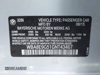 2016 BMW 3 Series 328i with VIN WBA8E9G51GNT43467, listed as a IAAI auction lot 41963657 with 89,387 mi miles. Bid and sale history available at carsss.com. Image 9.