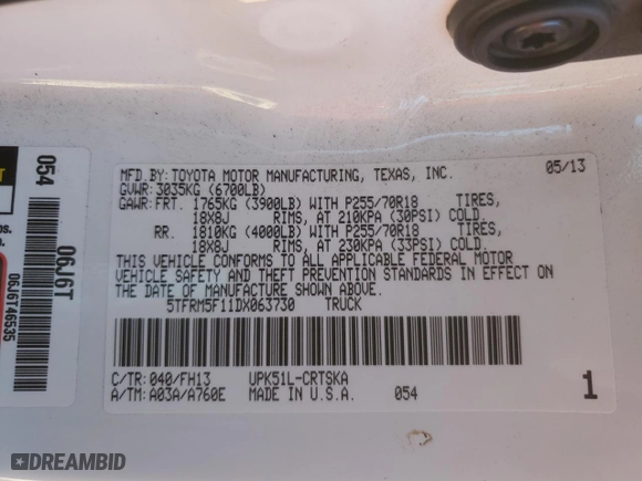 2013 Toyota Tundra 2WD Truck with VIN 5TFRM5F11DX063730, listed as a Copart auction lot 83361794 with NaN miles and Salvage Title. Bid and sale history available at carsss.com. Image 12.