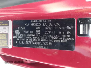2024 Kia Forte LXS with VIN 3KPF24AD1RE722739, listed as a IAAI auction lot 40974481 with 14,544 mi miles. Bid and sale history available at carsss.com. Image 9.