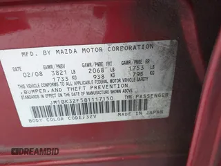 2008 Mazda 3 i Touring with VIN JM1BK32F581117150, listed as a IAAI auction lot 42204222 with 265,025 mi miles and . Bid and sale history available at DreamBid. Image 9.