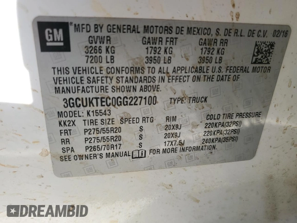 2016 Chevrolet Silverado 1500 High Country with VIN 3GCUKTEC0GG227100, listed as a Copart auction lot 48562765 with 146,466 mi miles and Salvage Title. Bid and sale history available at DreamBid. Image 14.