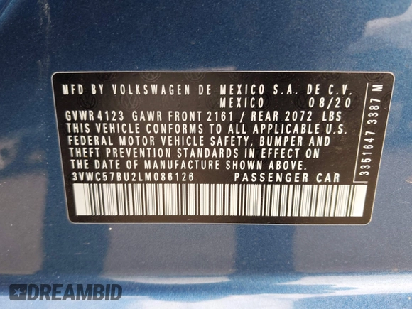 2020 Volkswagen Jetta S z VIN 3VWC57BU2LM086126, wystawiony jako IAAI lot #42054196 z przebiegiem 29 819 mil mil oraz . Historia ofert i sprzedaży dostępna na DreamBid. Obrazek 9.