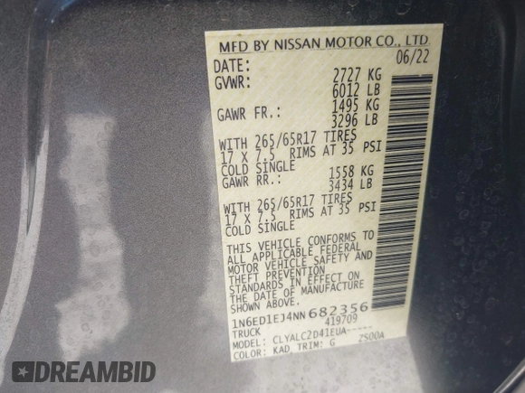 2022 Nissan Frontier SV z VIN 1N6ED1EJ4NN682356, wystawiony jako IAAI lot #41778467 z przebiegiem 26 055 mil mil oraz . Historia ofert i sprzedaży dostępna na DreamBid. Obrazek 9.