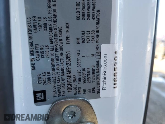 2015 Chevrolet Colorado 4WD WT with VIN 1GCHTAEA6F1232851, listed as a Copart auction lot 85339234 with Not Provided miles and Salvage Title. Bid and sale history available at DreamBid. Image 12.