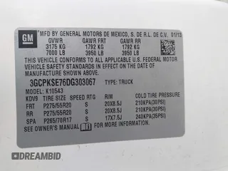 2013 Chevrolet Silverado 1500 LT with VIN 3GCPKSE76DG303067, listed as a IAAI auction lot 41624587 with 113,259 mi miles. Bid and sale history available at carsss.com. Image 9.
