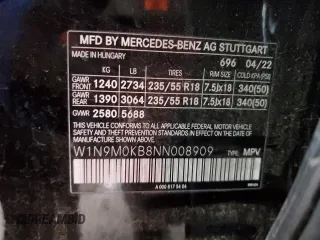 2022 Mercedes-Benz EQB 300 z VIN W1N9M0KB8NN008909, wystawiony jako Copart lot #73326903 z przebiegiem 20 072 mil mil oraz . Historia ofert i sprzedaży dostępna na DreamBid. Obrazek 12.