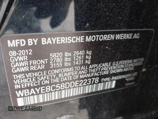 2013 BMW 7 Series 750Li z VIN WBAYE8C58DDE22378, wystawiony jako IAAI lot #42104967 z przebiegiem 156 421 mil mil oraz . Historia ofert i sprzedaży dostępna na DreamBid. Obrazek 9.