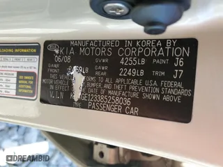 2008 Kia Optima LX with VIN KNAGE123385258036, listed as a Copart auction lot 52853485 with 147,314 mi miles and Non Repairable. Bid and sale history available at carsss.com. Image 13.
