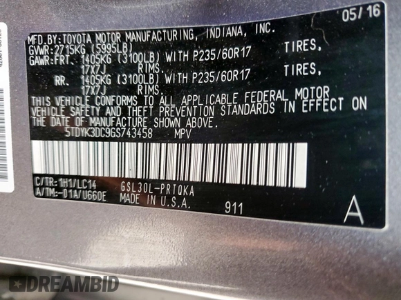 2016 Toyota Sienna XLE with VIN 5TDYK3DC9GS743458, listed as a Copart auction lot 60264865 with 65,272 mi miles and Salvage title. Bid and sale history available at DreamBid. Image 14.