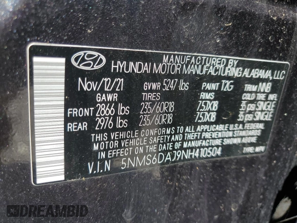 2022 Hyundai Santa Fe SEL z VIN 5NMS6DAJ9NH410504, wystawiony jako Copart lot #52181195 z przebiegiem 25 733 mil mil oraz Szkoda całkowita • Salvage title. Historia ofert i sprzedaży dostępna na DreamBid. Obrazek 16.