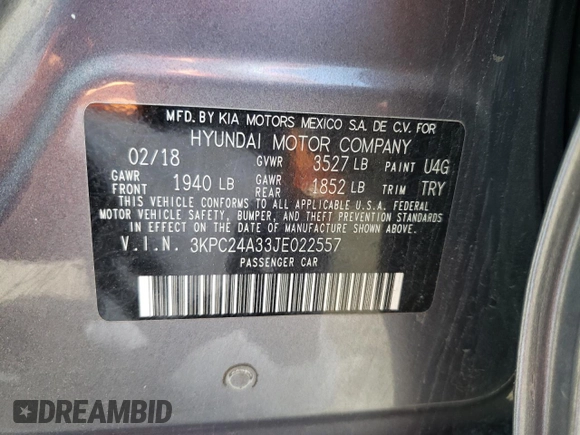 2018 Hyundai Accent SEL with VIN 3KPC24A33JE022557, listed as a Copart auction lot 62828383 with 77,268 mi miles. Bid and sale history available at carsss.com. Image 14.