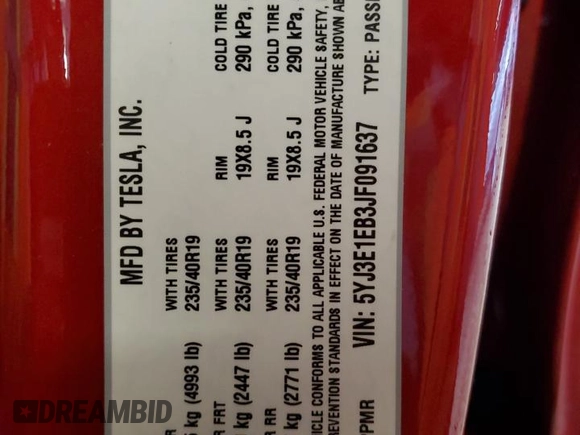 2018 Tesla Model 3 Long Range Battery z VIN 5YJ3E1EB3JF091637, wystawiony jako Copart lot #52127795 z przebiegiem 69 145 mil mil oraz Szkoda całkowita • Salvage title. Historia ofert i sprzedaży dostępna na DreamBid. Obrazek 13.
