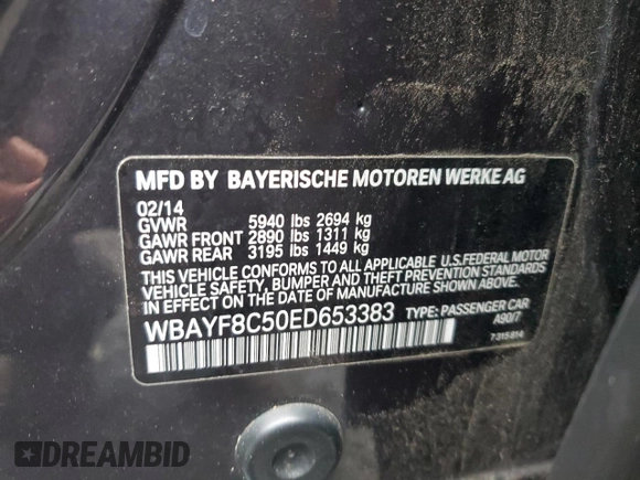2014 BMW 7 Series ALPINA B7 xDrive with VIN WBAYF8C50ED653383, listed as a Copart auction lot 83451704 with 165,082 mi miles and Salvage Title. Bid and sale history available at DreamBid. Image 14.