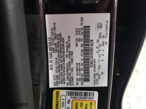 2013 Lincoln MKZ with VIN 3LN6L2JK4DR816658, listed as a Copart auction lot 48433625 with 80,107 mi miles and Salvage Title. Bid and sale history available at carsss.com. Image 12.