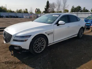 2023 Genesis G80 2.5T with VIN KMTGB4SC4PU144730, listed as a Copart auction lot 73025174 with 35,382 mi miles and Salvage Title. Bid and sale history available at carsss.com. Image 1.