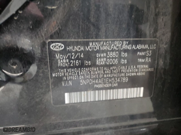 2014 Hyundai Elantra SE with VIN 5NPDH4AE1EH534789, listed as a Copart auction lot 46750625 with 165,380 mi miles and Clean Title. Bid and sale history available at carsss.com. Image 12.
