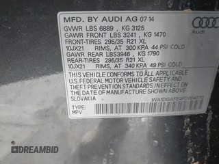 2015 Audi Q7 3.0T S line Prestige with VIN WA1DGAFE4FD004070, listed as a IAAI auction lot 41600288 with 157,842 mi miles. Bid and sale history available at carsss.com. Image 9.