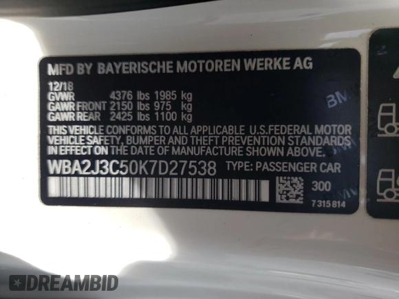 2019 BMW 2 Series 230i xDrive with VIN WBA2J3C50K7D27538, listed as a Copart auction lot 65215523 with 26,910 mi miles. Bid and sale history available at carsss.com. Image 13.