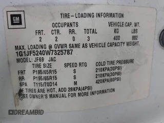 1998 Chevrolet Cavalier LS with VIN 1G1JF5240W7325787, listed as a IAAI auction lot 41609199 with 157,336 mi miles. Bid and sale history available at carsss.com. Image 9.