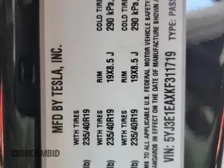 2019 Tesla Model 3 Mid Range with VIN 5YJ3E1EAXKF311719, listed as a Copart auction lot 44570825 with 143,034 mi miles and Salvage Title. Bid and sale history available at carsss.com. Image 14.