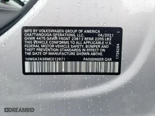 2021 Volkswagen Passat 2.0T SE with VIN 1VWSA7A36MC012971, listed as a Copart auction lot 51567715 with 59,767 mi miles and Salvage Title. Bid and sale history available at carsss.com. Image 12.
