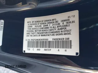 2012 Honda Civic Cpe Si with VIN 2HGFG4A5XCH701055, listed as a IAAI auction lot 41280818 with 151,161 mi miles. Bid and sale history available at carsss.com. Image 9.