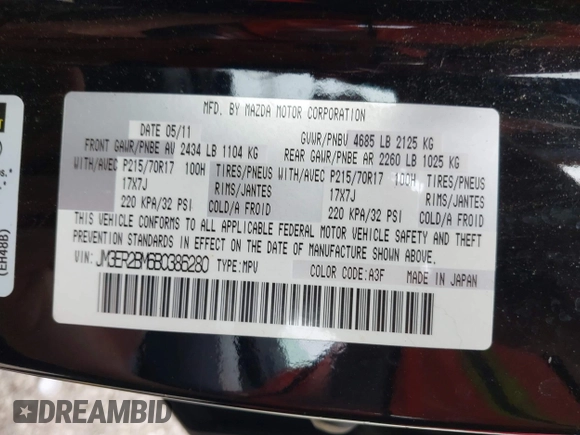 2011 Mazda CX-7 i Sport z VIN JM3ER2BM6B0386280, wystawiony jako IAAI lot #42463837 z przebiegiem 168 006 mil mil oraz . Historia ofert i sprzedaży dostępna na DreamBid. Obrazek 9.