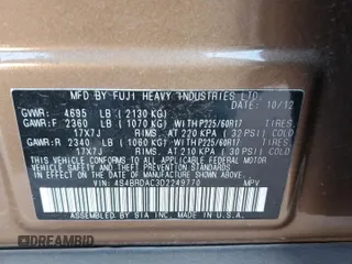 2013 Subaru Outback with VIN 4S4BRDAC3D2249770, listed as a Copart auction lot 41530485 with 121,117 mi miles and Salvage title. Bid and sale history available at DreamBid. Image 12.