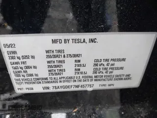 2022 Tesla Model Y Performance z VIN 7SAYGDEF7NF457757, wystawiony jako IAAI lot #42263449 z przebiegiem 65 747 mil mil oraz . Historia ofert i sprzedaży dostępna na DreamBid. Obrazek 9.