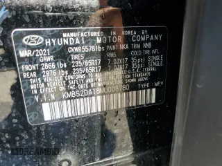 2021 Hyundai Santa Fe Hybrid Blue with VIN KM8S2DA18MU008780, listed as a Copart auction lot 57113624 with 36,420 mi miles and Salvage Title. Bid and sale history available at carsss.com. Image 13.