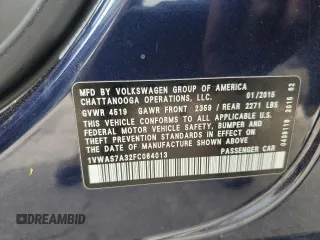 2015 Volkswagen Passat S with VIN 1VWAS7A32FC064013, listed as a Copart auction lot 53901155 with 148,330 mi miles and Salvage title. Bid and sale history available at DreamBid. Image 13.