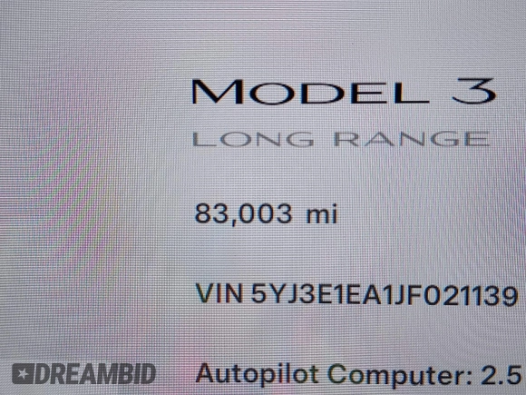 2018 Tesla Model 3 Long Range Battery with VIN 5YJ3E1EA1JF021139, listed as a IAAI auction lot 42116626 with 83,003 mi miles and . Bid and sale history available at DreamBid. Image 15.