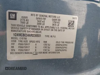 2010 Chevrolet Tahoe LT with VIN 1GNMCBE34AR236601, listed as a IAAI auction lot 42204854 with Not provided miles and . Bid and sale history available at DreamBid. Image 9.