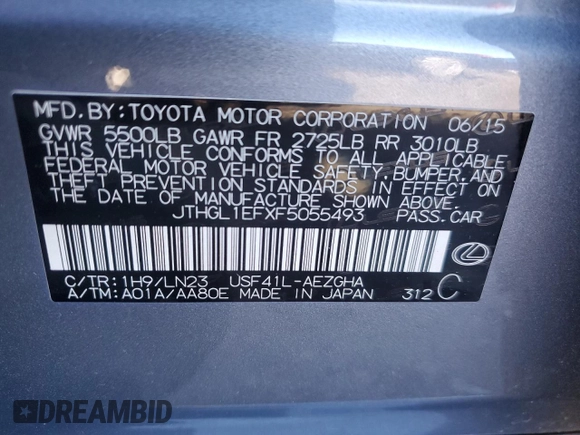 2015 Lexus LS 460 L with VIN JTHGL1EFXF5055493, listed as a Copart auction lot 86601044 with 130,849 mi miles and Salvage title. Bid and sale history available at DreamBid. Image 14.