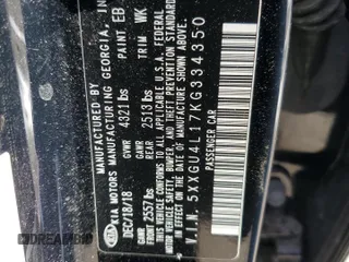 2019 Kia Optima EX with VIN 5XXGU4L17KG334350, listed as a Copart auction lot 43554635 with 55,465 mi miles and Salvage Title. Bid and sale history available at carsss.com. Image 12.