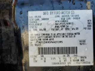 2005 Ford F-150 XL with VIN 1FTRF12WX5NA21395, listed as a Copart auction lot 44260355 with 261,053 mi miles and Salvage Title. Bid and sale history available at carsss.com. Image 12.