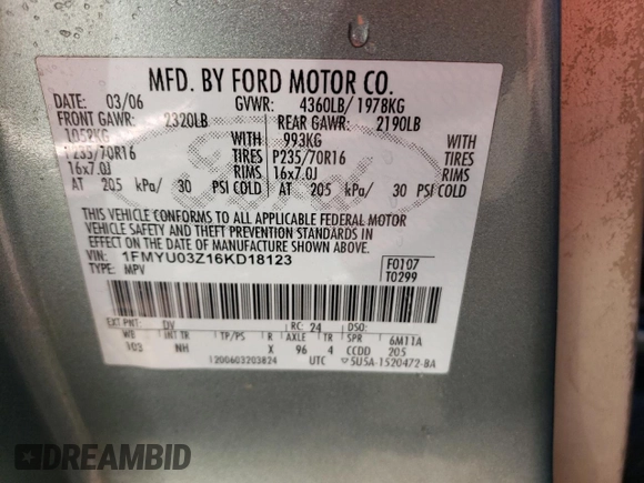 2006 Ford Escape XLT with VIN 1FMYU03Z16KD18123, listed as a Copart auction lot 79822934 with 169,309 mi miles and Salvage Title. Bid and sale history available at carsss.com. Image 13.
