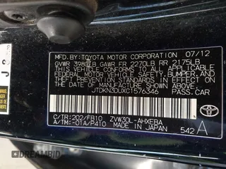 2012 Toyota Prius One with VIN JTDKN3DUXC1576346, listed as a IAAI auction lot 42217475 with 267,755 mi miles and . Bid and sale history available at DreamBid. Image 9.
