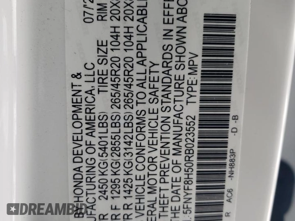 2024 Honda Passport EX-L с VIN 5FNYF8H50RB023552, выставлен на аукционе Copart как лот 45748715 с пробегом 573 миль миль и Списание • Salvage title. История ставок и продаж доступна на DreamBid. Изображение 13.